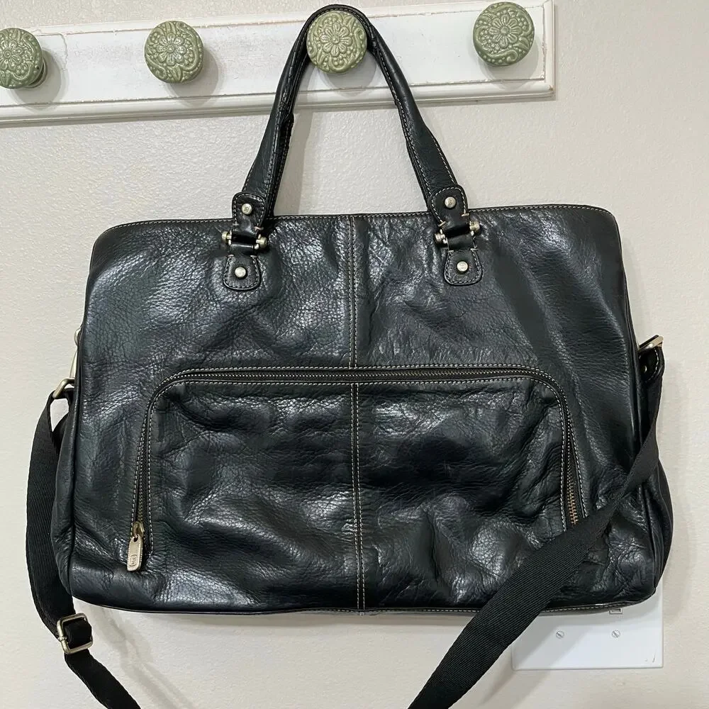Liz Claiborne Leather Briefcase Tote Large Sz 12”X17”‎ Dark Brown
